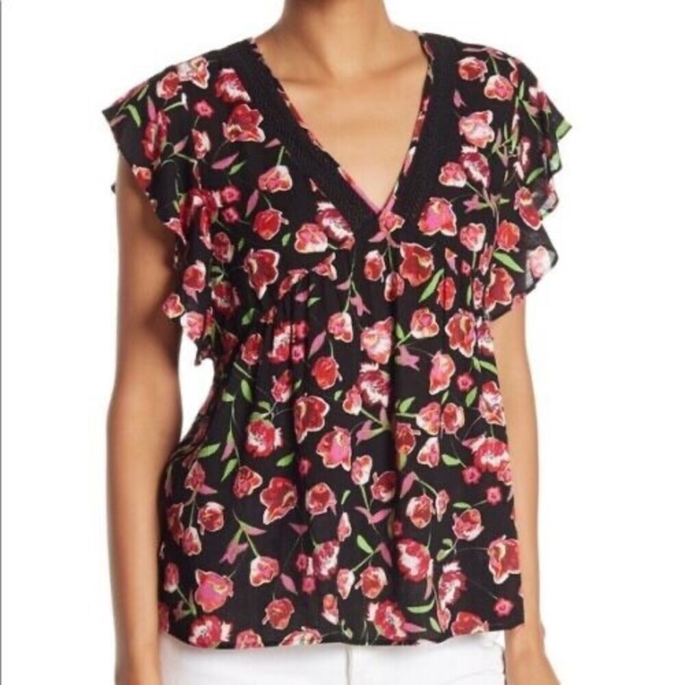 DR2 By Daniel Rainn V-Neck Floral Print Gauze Blouse Women's Size M